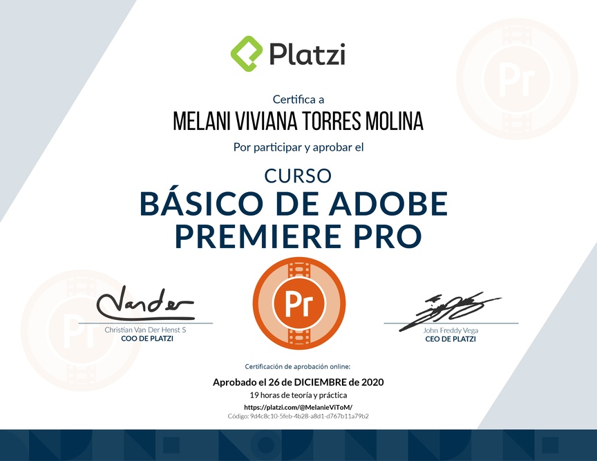 Diploma del Curso de Adobe Premiere Pro