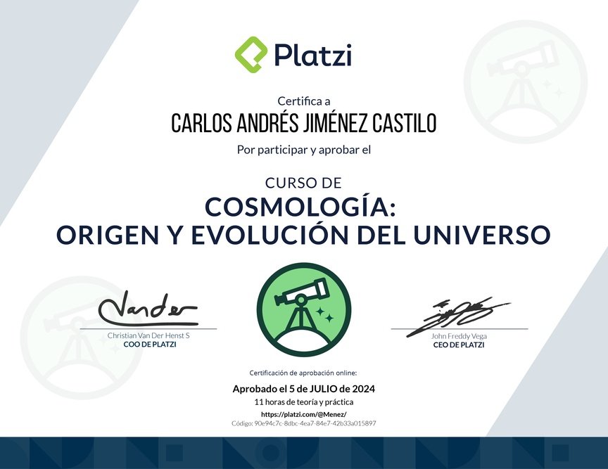 Diploma del Curso de Cosmología: Origen y Evolución del Universo