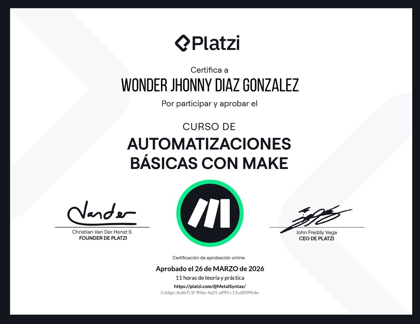 Diploma del Curso de Automatizaciones Básicas con Make