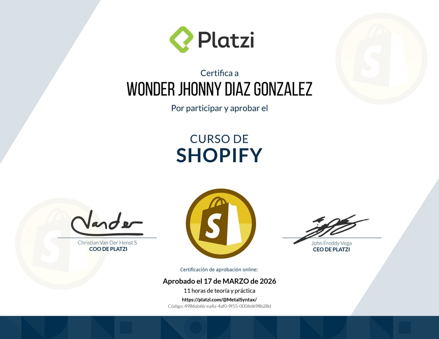 Diploma del Curso de Shopify