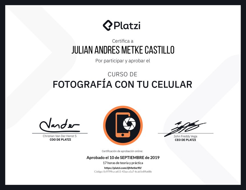 Diploma del Curso de Fotografía con tu Celular