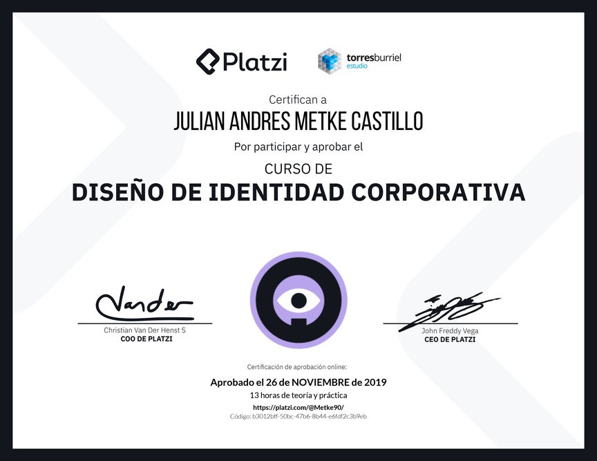 Diploma del Curso de Diseño de Identidad Corporativa