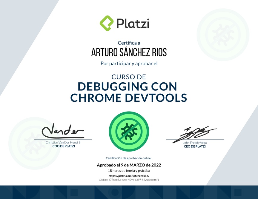 Diploma del Curso de Debugging con Chrome DevTools