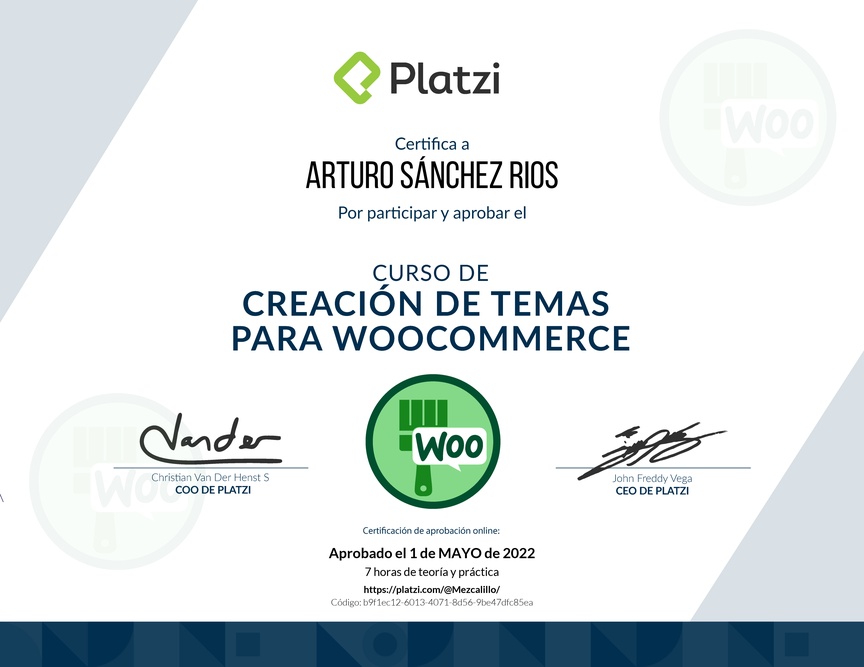 Diploma del Curso de Creación de Temas para WooCommerce