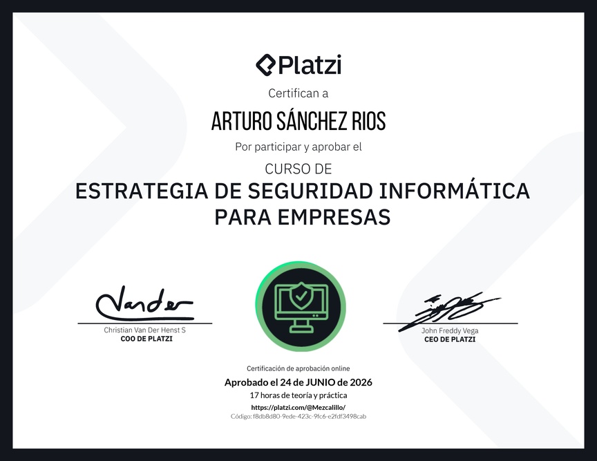 Diploma del Curso de Estrategia de Seguridad Informática para Empresas