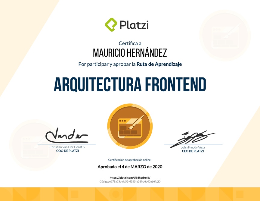 Diploma de la Ruta de Aprendizaje de Arquitectura Frontend