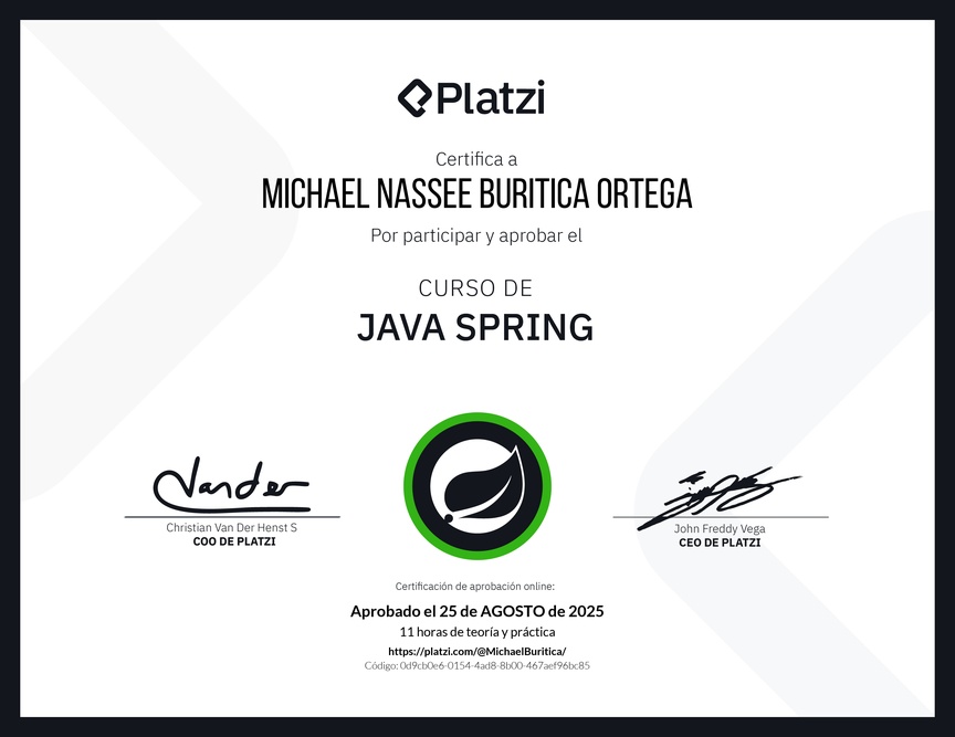 Diploma del Curso de Java Spring Boot