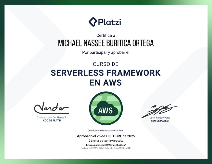 Diploma del Curso de Serverless Framework en AWS