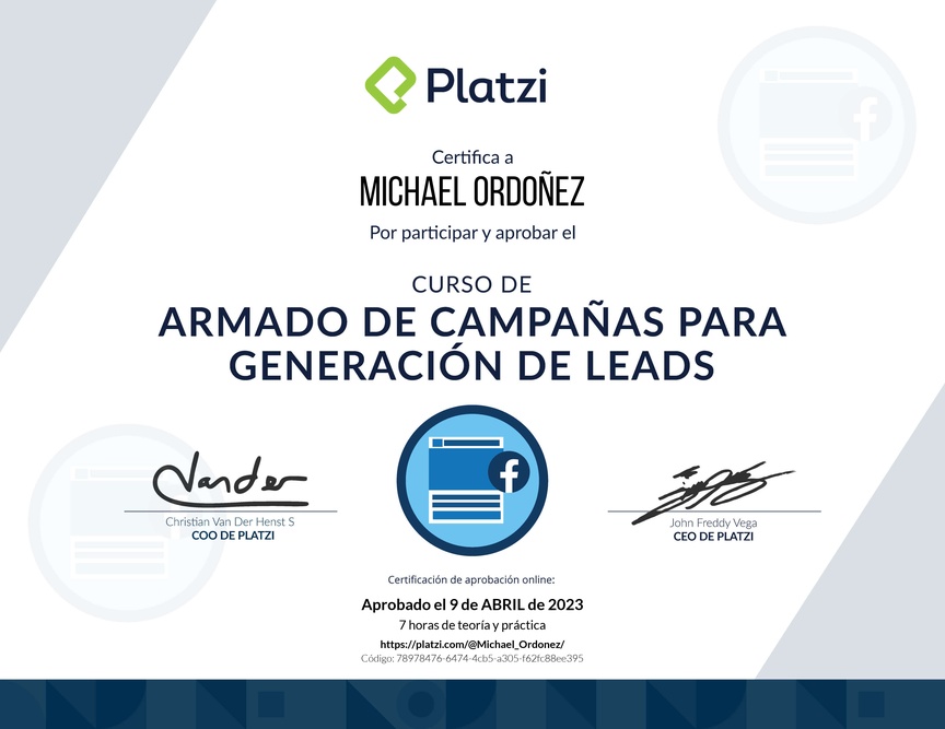Diploma del Curso de Captación de Clientes con Meta Ads