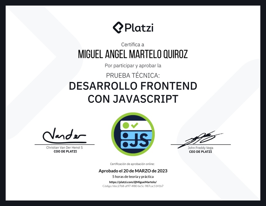 Diploma de Prueba Técnica: Desarrollo Frontend con JavaScript