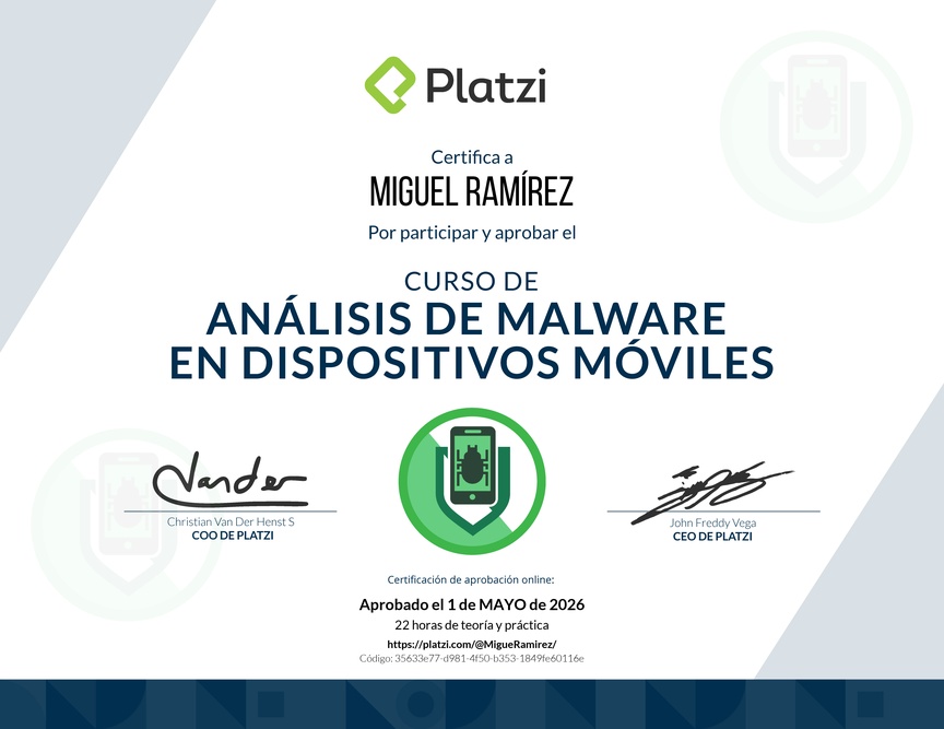 Diploma del Curso de Análisis de Malware para Dispositivos Móviles