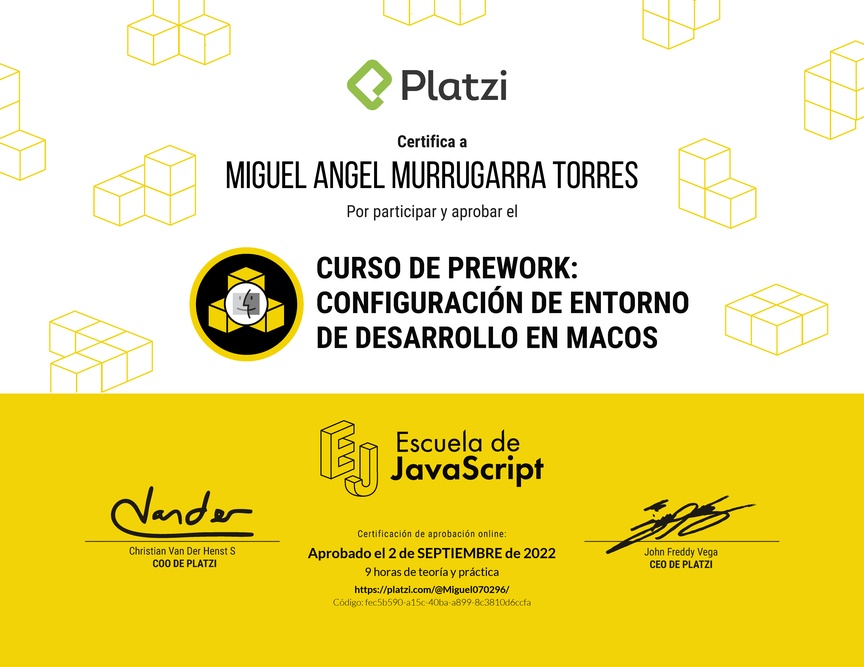 Diploma del Curso de Configuración de Entorno de Desarrollo en macOS