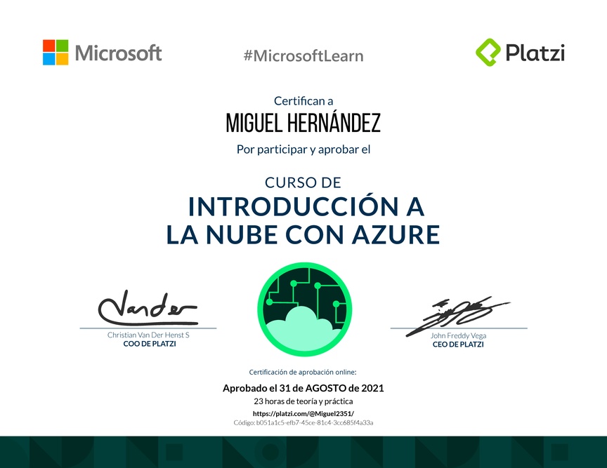 Diploma del Curso de Introducción a la Nube con Azure
