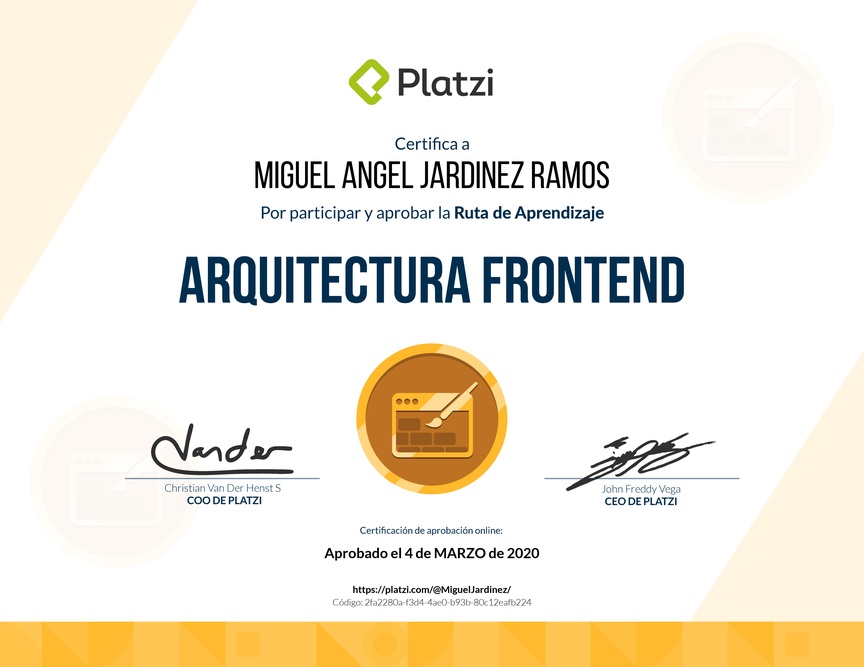 Diploma de la Ruta de Aprendizaje de Arquitectura Frontend