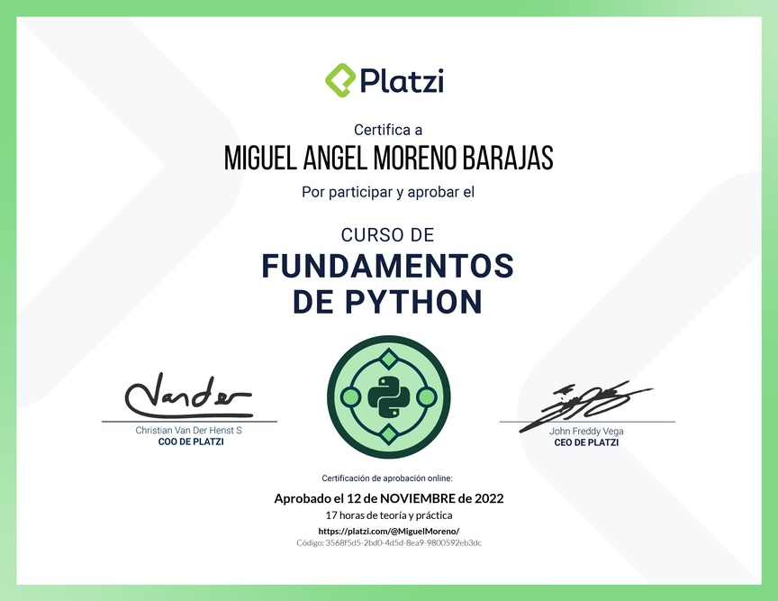 Diploma del Curso de Fundamentos de Python