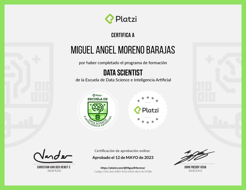 Diploma de la Ruta de Aprendizaje de Data Scientist