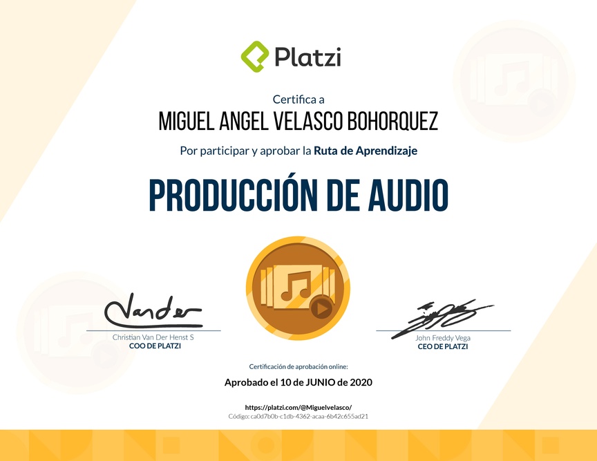 Diploma de la Ruta de Aprendizaje de Producción de Audio