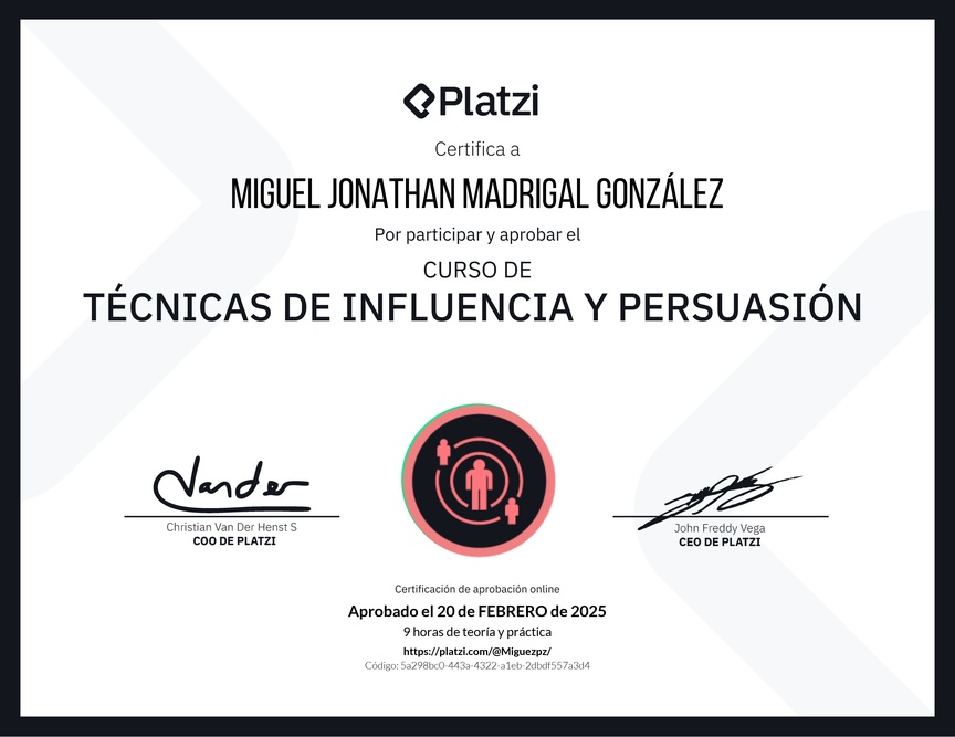 Diploma del Curso de Técnicas de Influencia y Persuasión