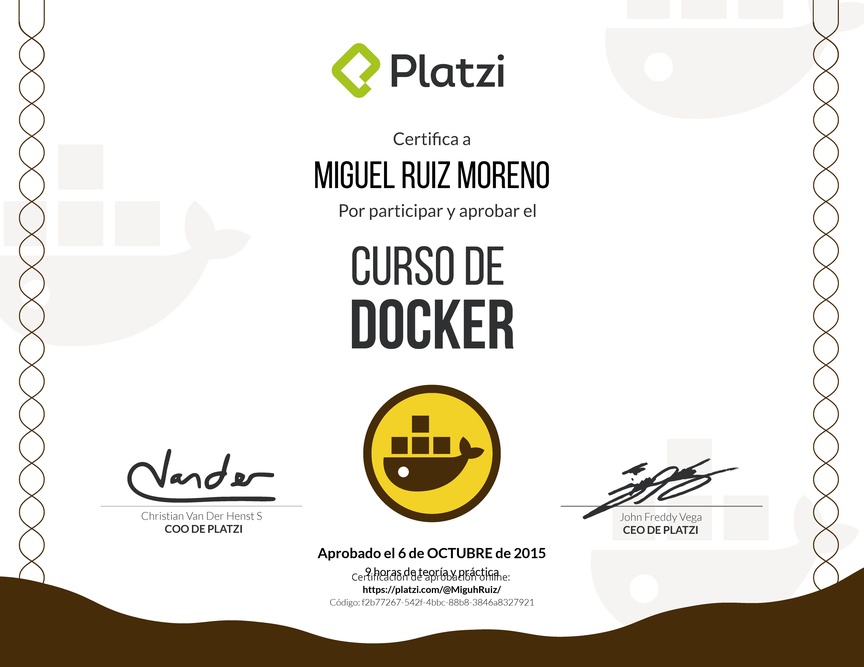 Diploma del Curso de Docker 2014