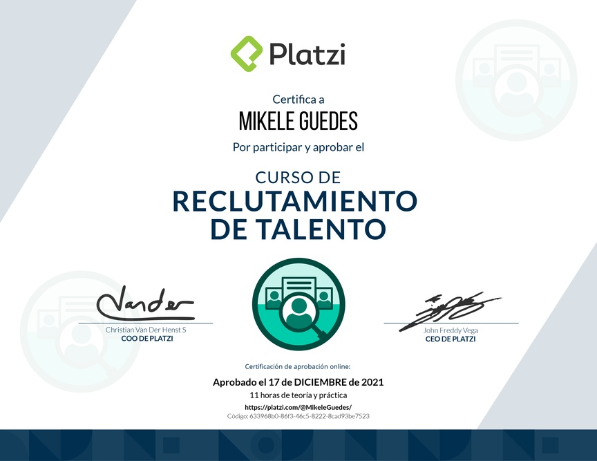 Diploma del Curso de Reclutamiento de Talento
