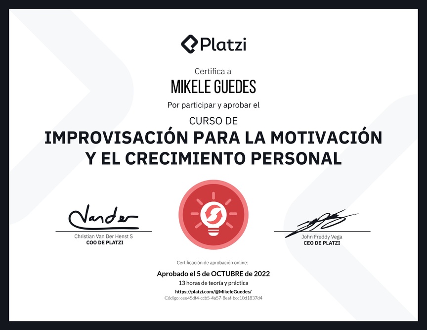 Diploma del Curso de Improvisación para la Motivación y el Crecimiento Personal