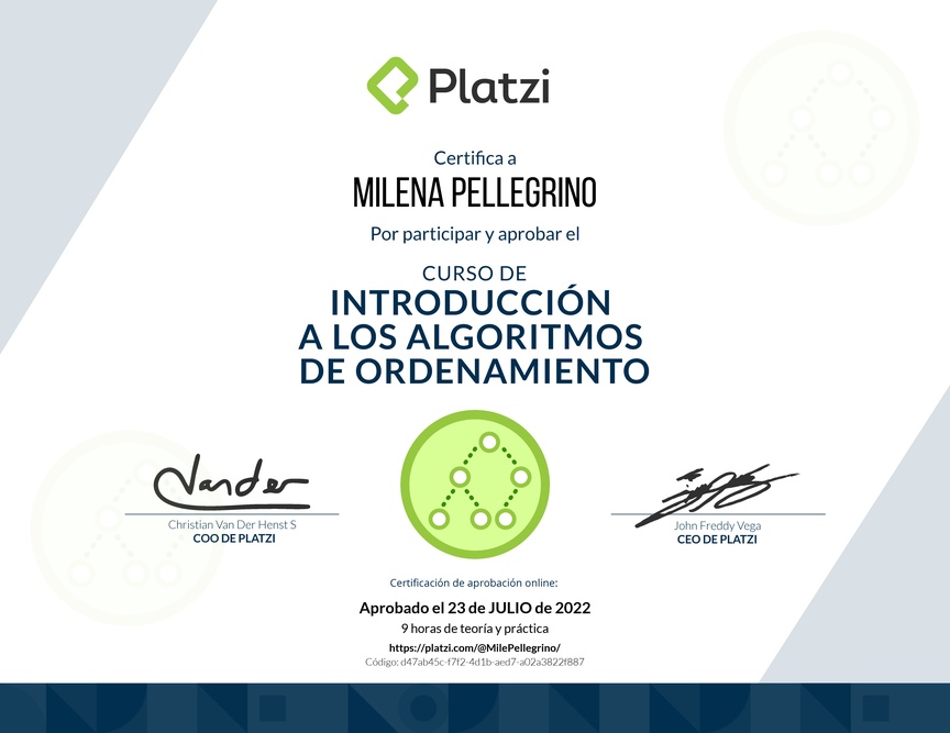 Diploma del Curso de Introducción a los Algoritmos de Ordenamiento
