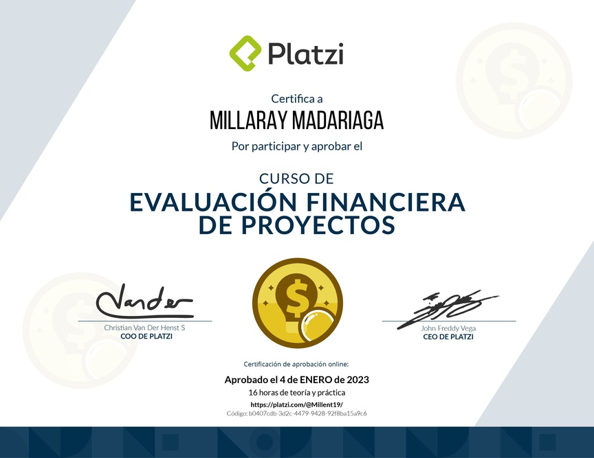 Diploma del Curso de Evaluación Financiera de Proyectos