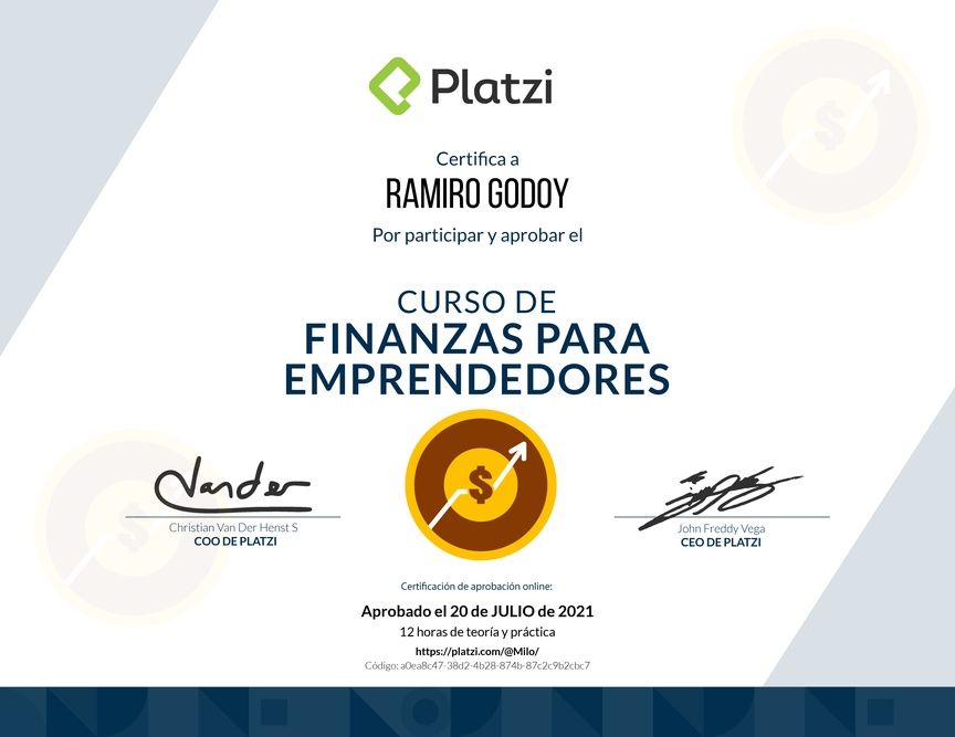 Diploma del Curso de Finanzas para Emprendedores