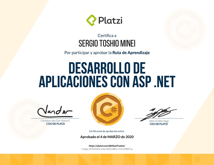 Diploma de la Ruta de Aprendizaje de Desarrollo con ASP.NET
