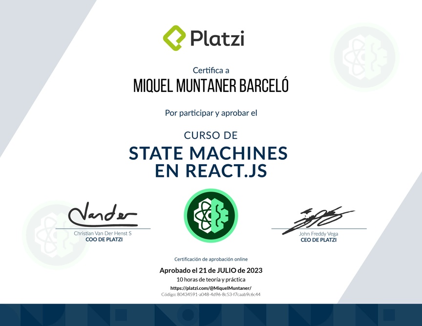 Diploma del Curso de State Machines en React.js