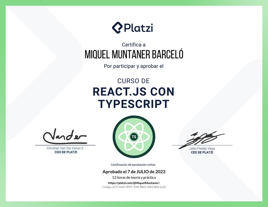 Diploma del Curso de React.js con TypeScript