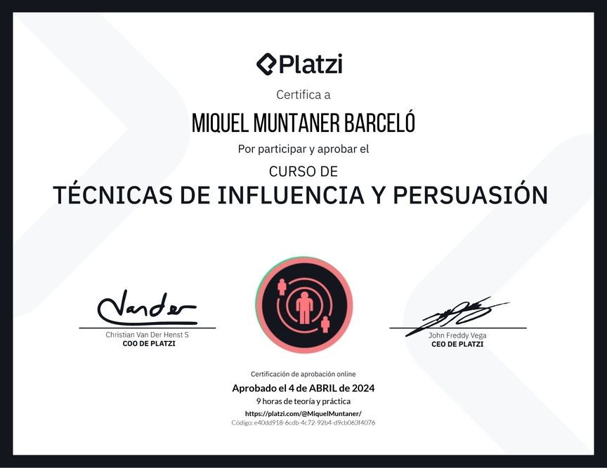 Diploma del Curso de Técnicas de Influencia y Persuasión