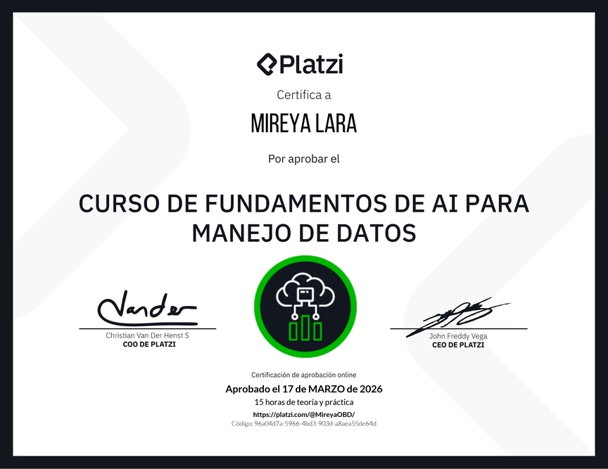 Diploma del Curso de Fundamentos de AI para Manejo de Datos