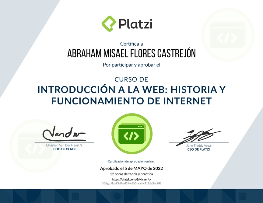 Diploma del Curso de Introducción a la Web: Historia y Funcionamiento de Internet