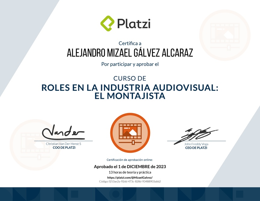 Diploma del Curso de Edición: Teoría de Montaje
