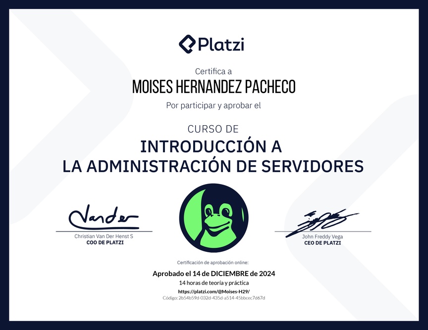 Diploma del Curso de Introducción a la Administración de Servidores Linux
