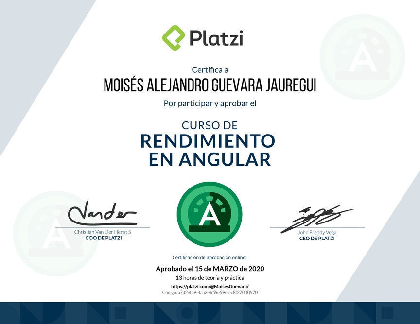 Diploma del Curso de Rendimiento en Angular