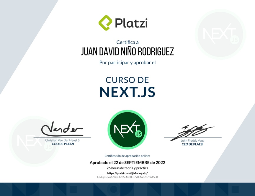 Diploma del Curso de Next.js