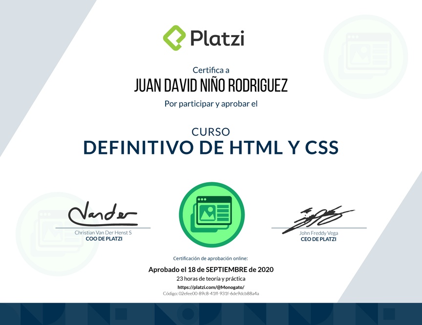 Diploma del Curso Definitivo de HTML y CSS