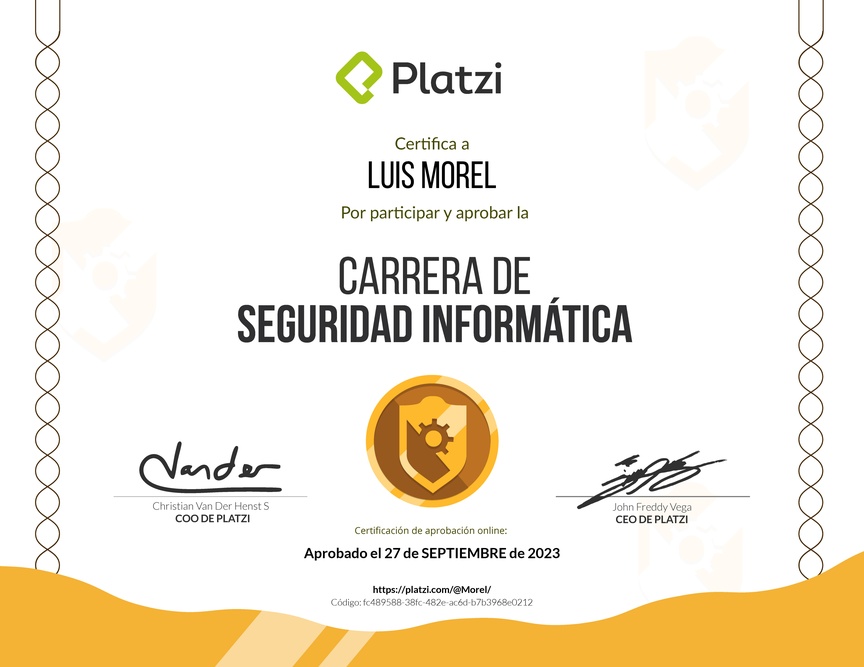 Diploma de la Ruta de Aprendizaje de Seguridad Informática