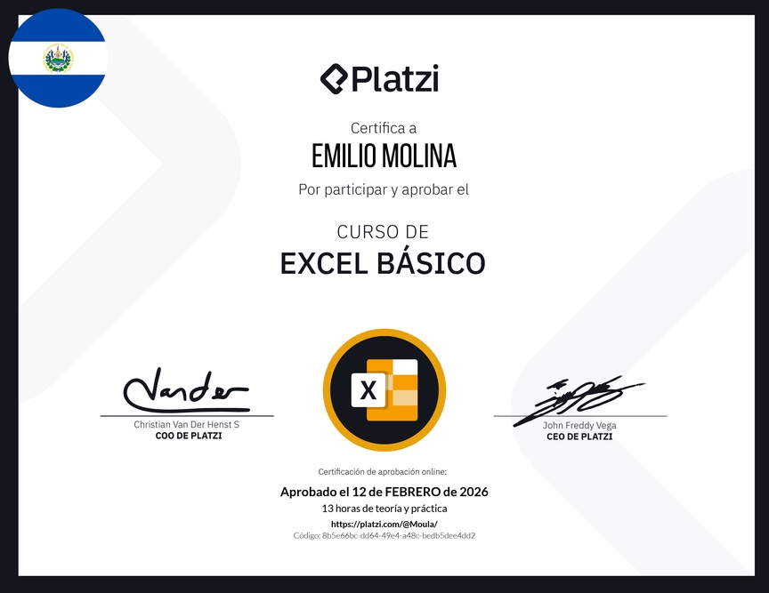 Diploma del Curso de Excel Básico