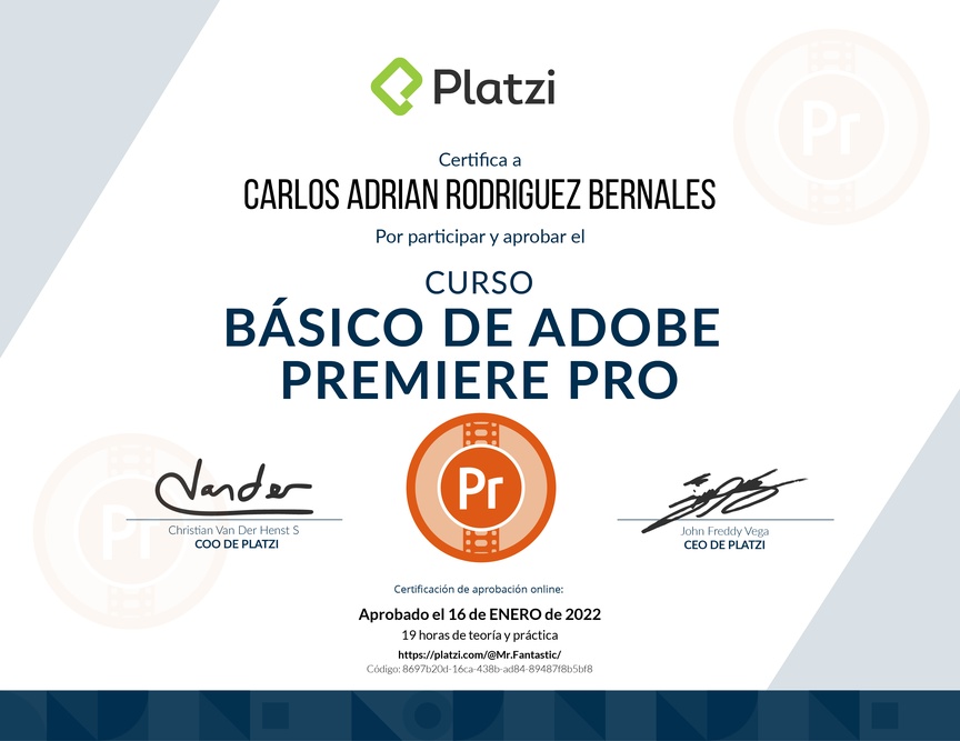 Diploma del Curso de Adobe Premiere Pro