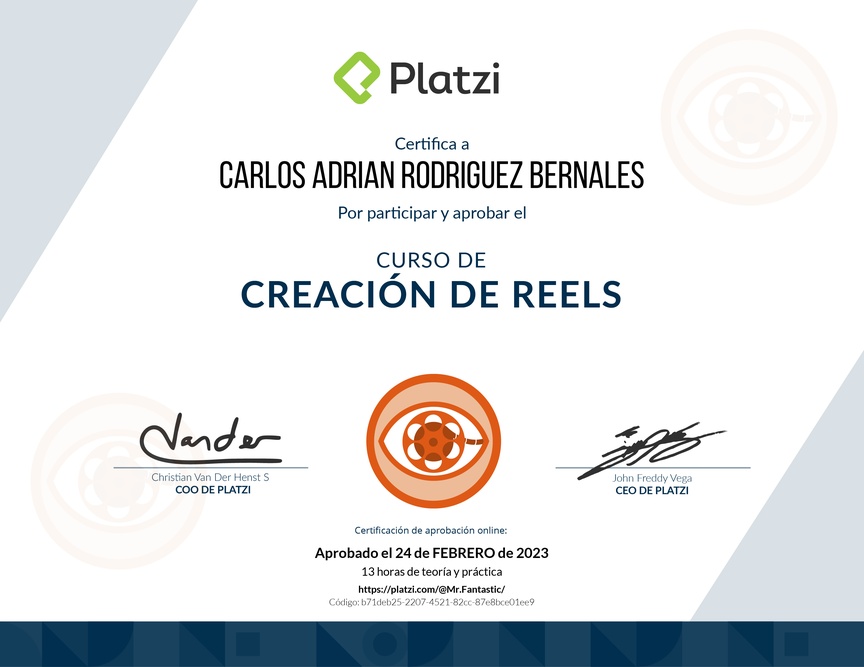 Diploma del Curso de Creación de Reels
