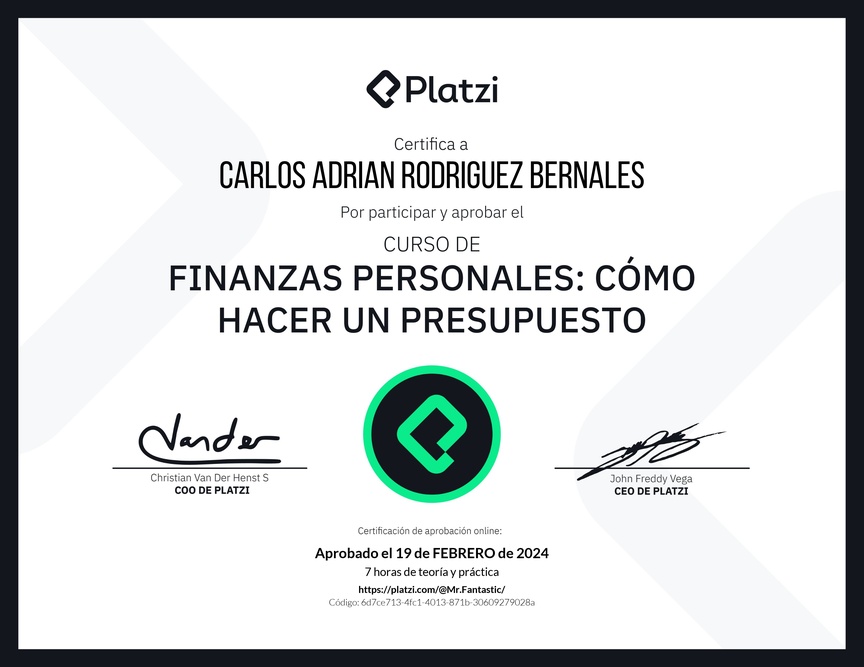 Diploma del Curso de Finanzas Personales: Cómo hacer un Presupuesto