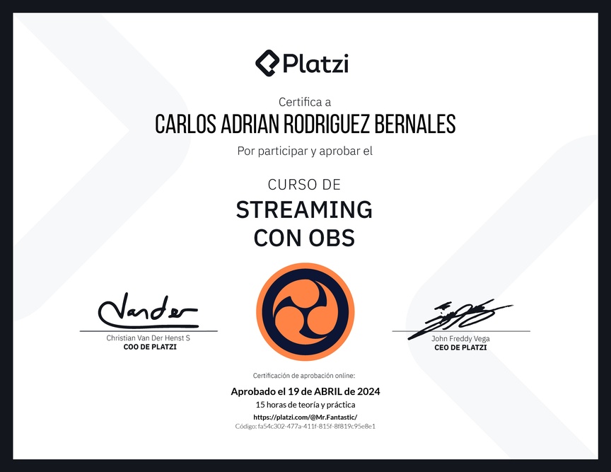 Diploma del Curso de Streaming con OBS