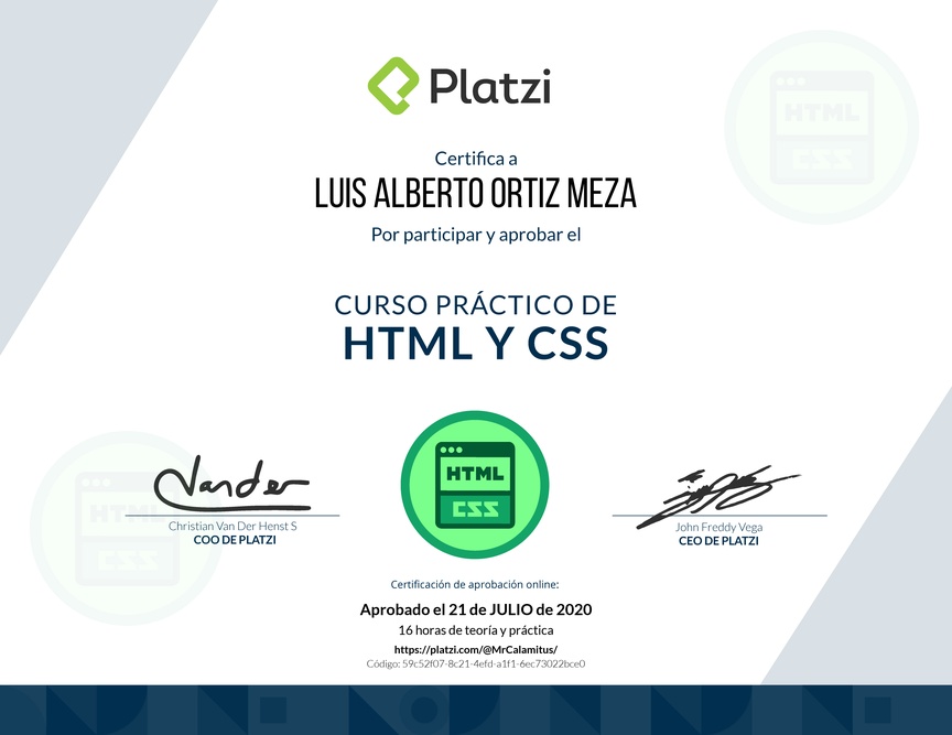 Diploma del Curso Práctico de HTML y CSS