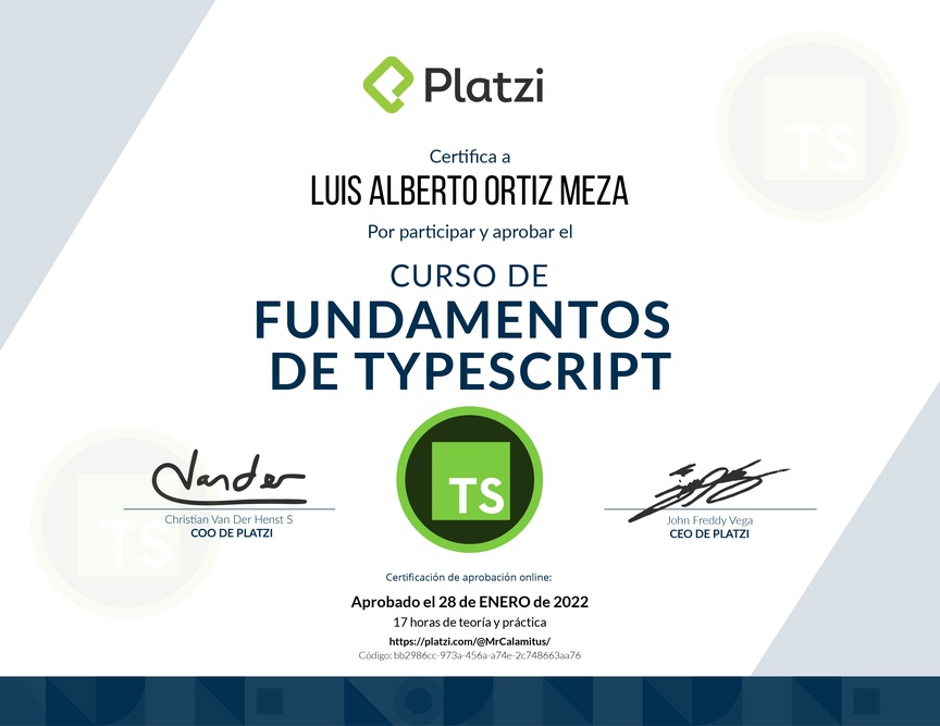 Diploma del Curso de TypeScript 3