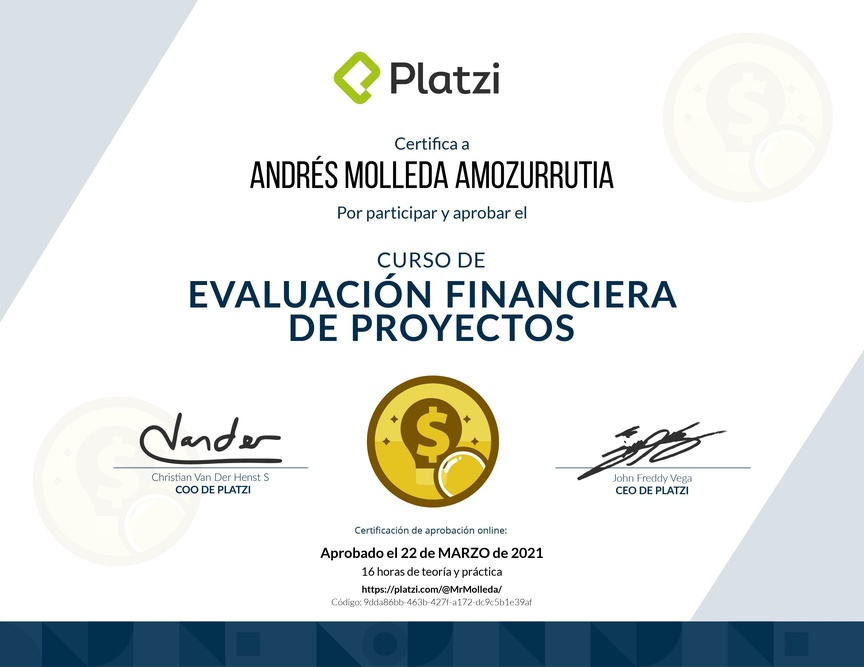 Diploma del Curso de Evaluación Financiera de Proyectos