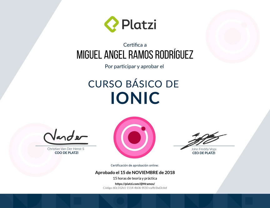Diploma del Curso Básico de Ionic 2018