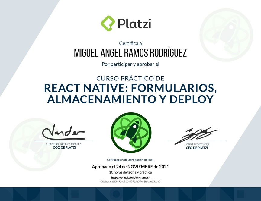 Diploma del Curso de React Native: Formularios, Almacenamiento y Deploy